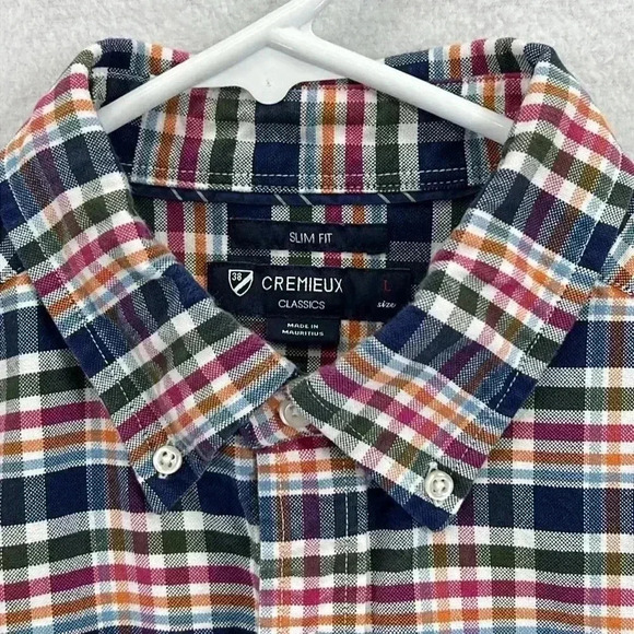 Cremieux Classics Men’s Shirt Sz L Blue White Plaid Button-down 100% Cotton - Picture 2 of 11